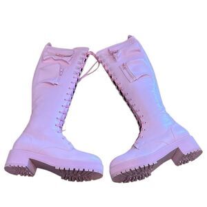 Current Mood Pink Knee High Obsidian Combat Boots